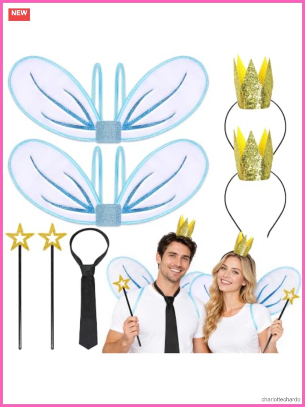 Fairy Costume Accessory Set Wings Star Wand Crown Bow Tie Halloween Cosplay